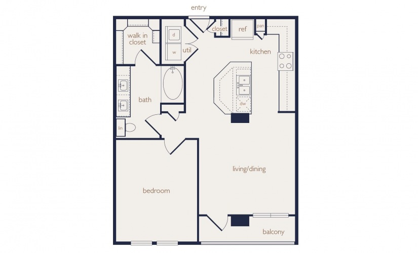 a3a - 1 bedroom floorplan layout with 1 bathroom and 760 square feet