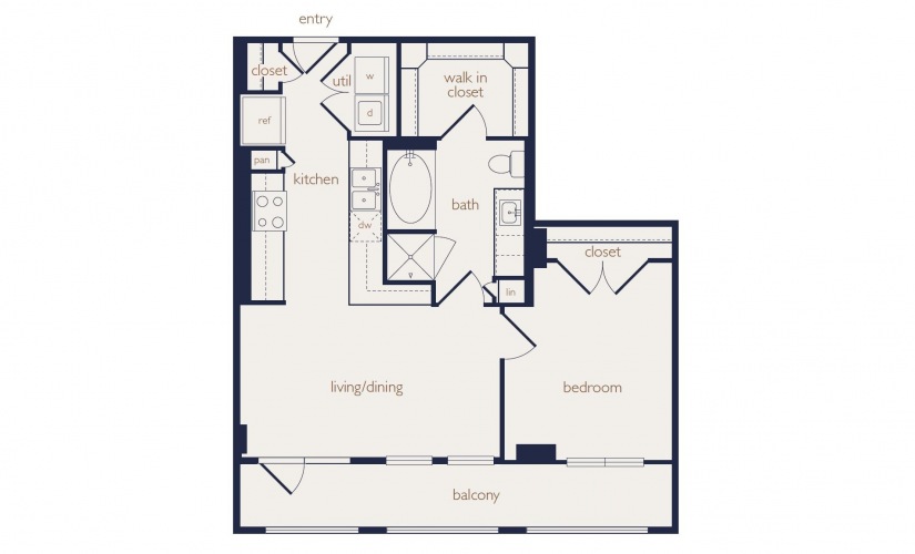 a4b - 1 bedroom floorplan layout with 1 bathroom and 695 square feet