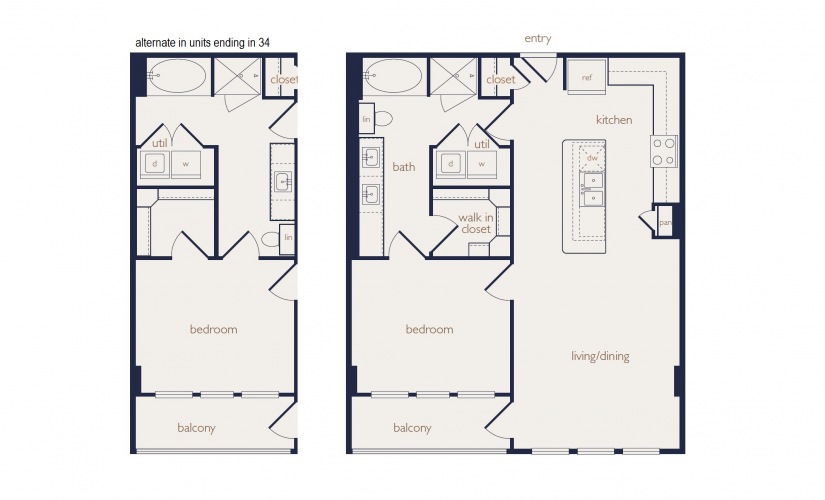 a5  - 1 bedroom floorplan layout with 1 bathroom and 820 square feet