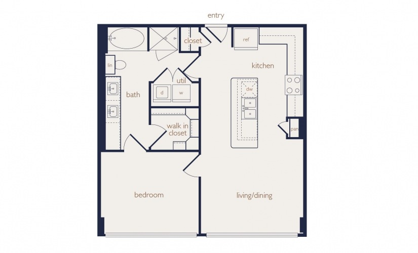 a5a - 1 bedroom floorplan layout with 1 bathroom and 770 square feet
