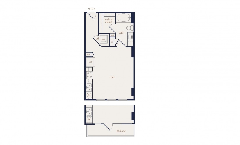 e1a - Studio floorplan layout with 1 bathroom and 461 square feet