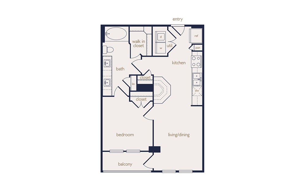 a1a - 1 bedroom floorplan layout with 1 bath and 634 square feet. a1a - 1 bedroom floorplan layout with 1 bath and 634 square feet.