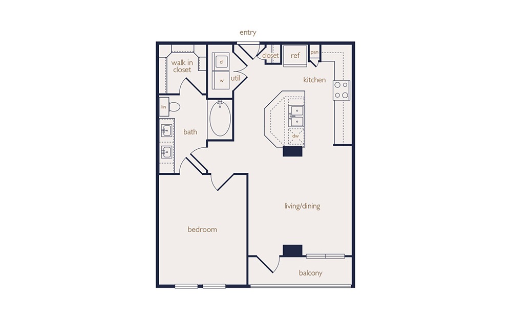 a3  - 1 bedroom floorplan layout with 1 bath and 783 square feet.