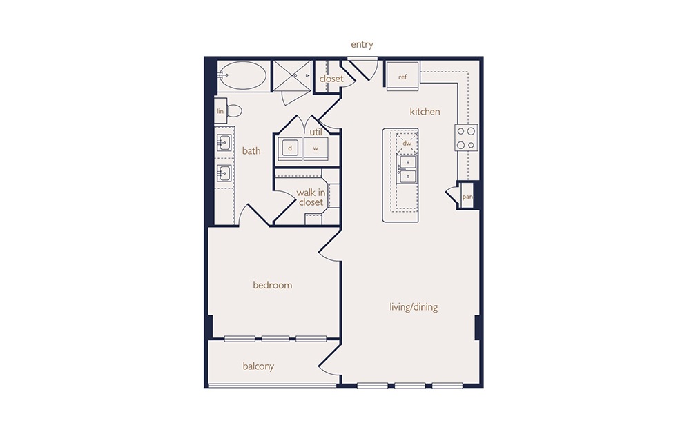 a5b - 1 bedroom floorplan layout with 1 bath and 828 square feet.