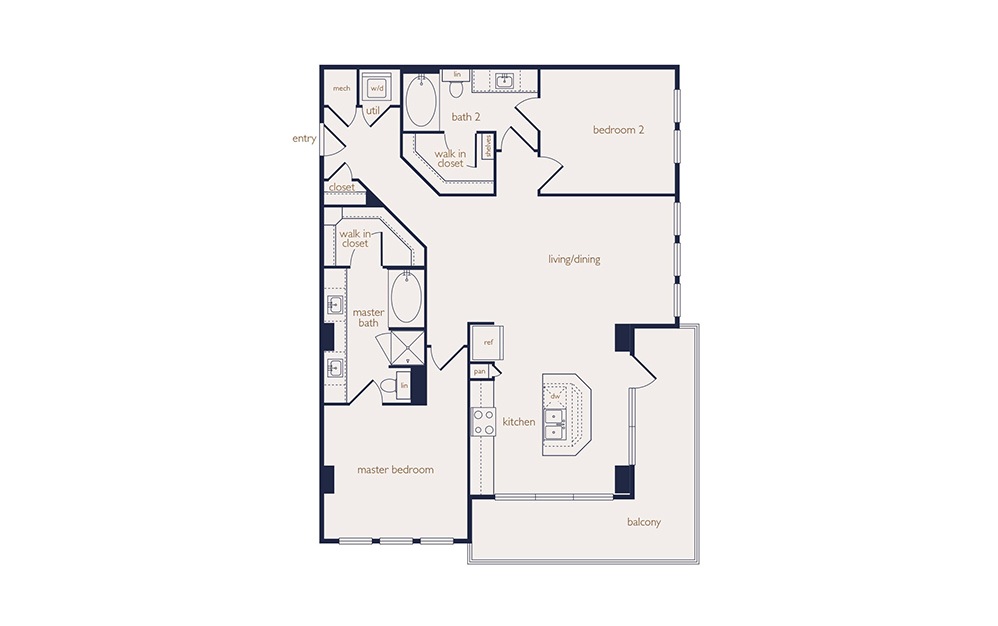 b2a - 2 bedroom floorplan layout with 2 baths and 1102 square feet. b2a - 2 bedroom floorplan layout with 2 baths and 1102 square feet.