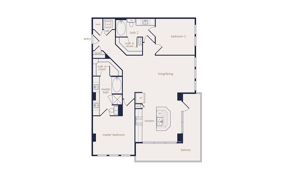b2b - 2 bedroom floorplan layout with 2 baths and 1251 square feet. b2b - 2 bedroom floorplan layout with 2 baths and 1251 square feet.