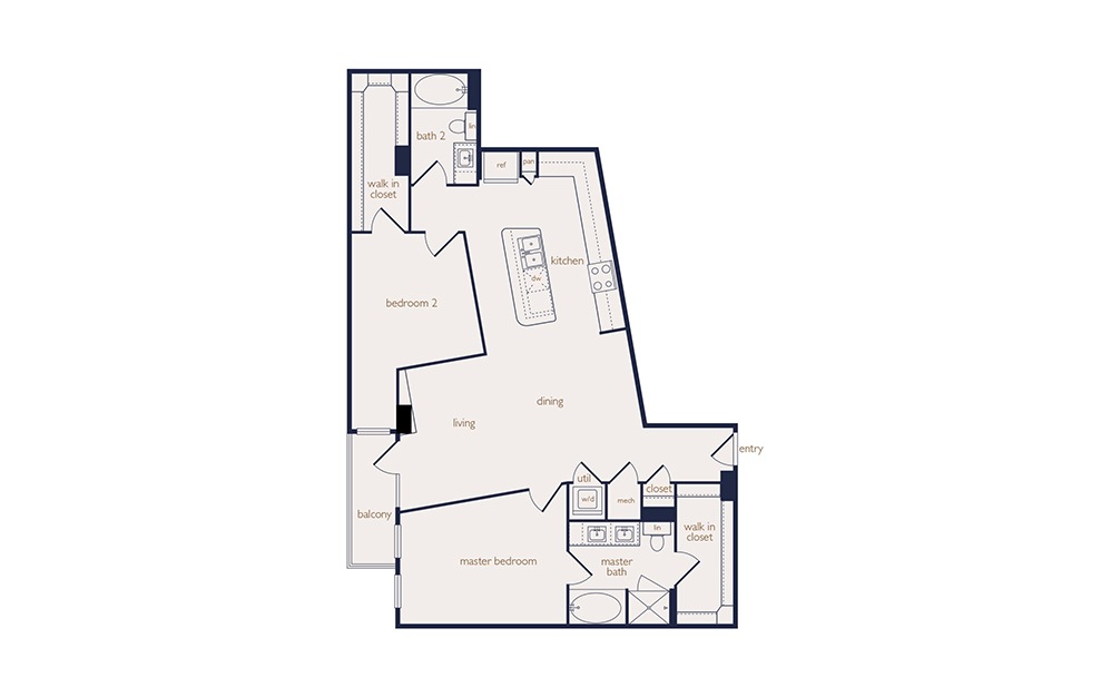 b3a - 2 bedroom floorplan layout with 2 baths and 1270 square feet. b3a - 2 bedroom floorplan layout with 2 baths and 1270 square feet.