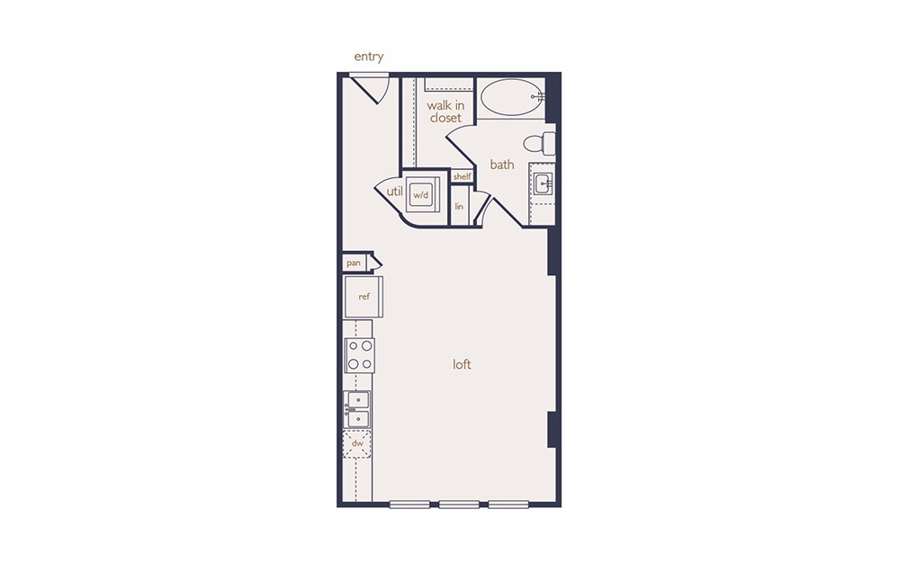 e1a - Studio floorplan layout with 1 bath and 461 square feet. e1a - Studio floorplan layout with 1 bath and 461 square feet.