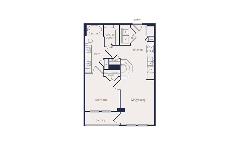 a1 - 1 bedroom floorplan layout with 1 bathroom and 674 square feet