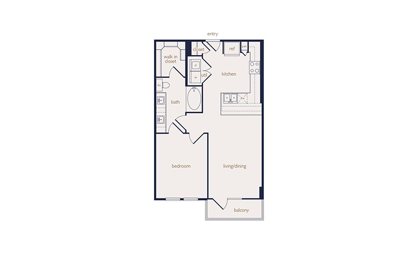 a2 - 1 bedroom floorplan layout with 1 bathroom and 732 square feet