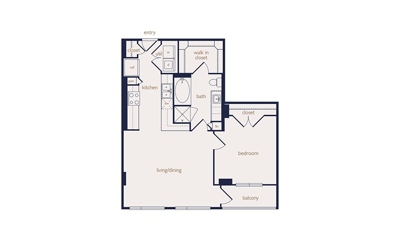 a4 - 1 bedroom floorplan layout with 1 bathroom and 789 square feet