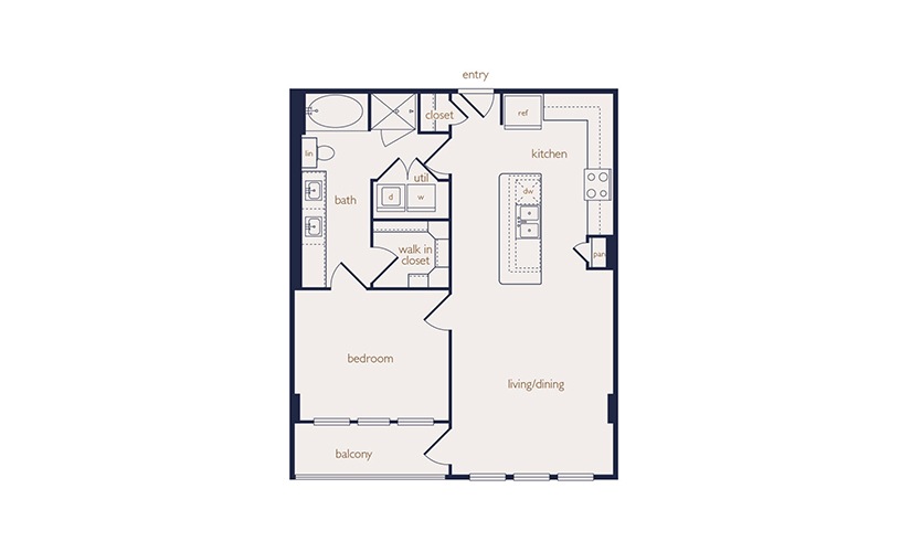 a5b - 1 bedroom floorplan layout with 1 bathroom and 828 square feet