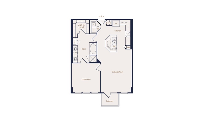 a6 - 1 bedroom floorplan layout with 1 bathroom and 893 square feet