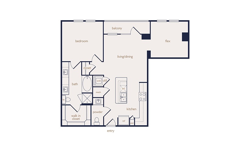 a7 - 1 bedroom floorplan layout with 1.5 bathroom and 952 square feet