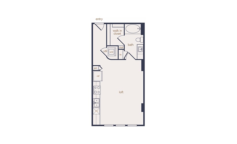 e1  - Studio floorplan layout with 1 bathroom and 525 square feet