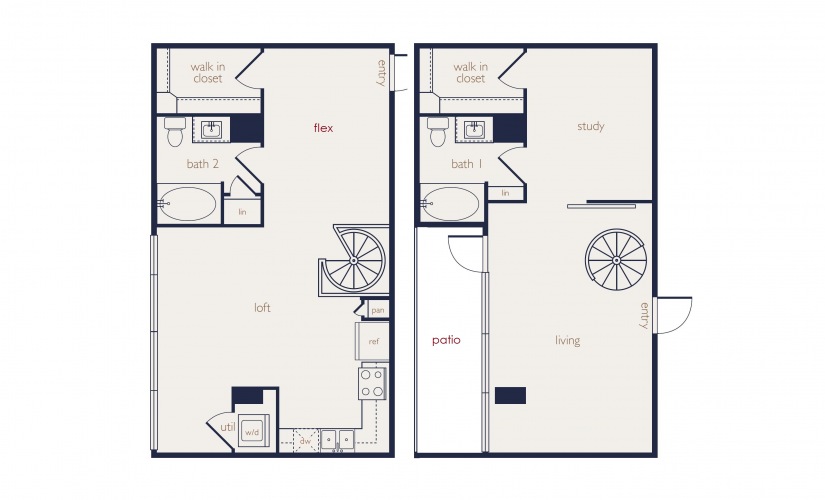 townhouse 1a - 1 bedroom floorplan layout with 2 bathrooms and 1215 square feet
