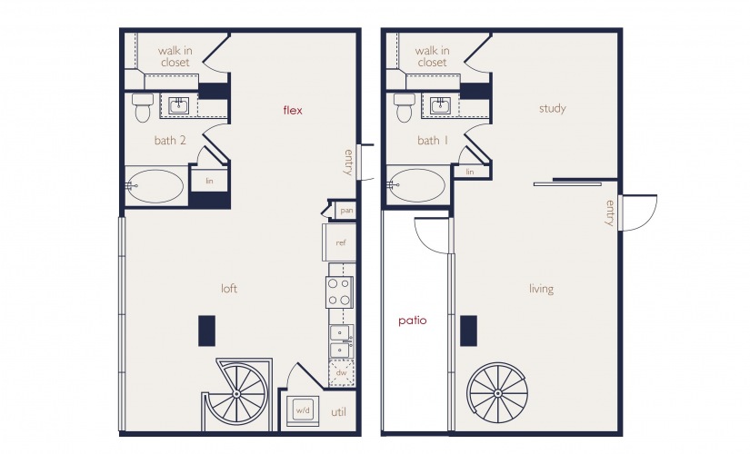 townhouse 1b - 1 bedroom floorplan layout with 2 bathrooms and 1216 square feet