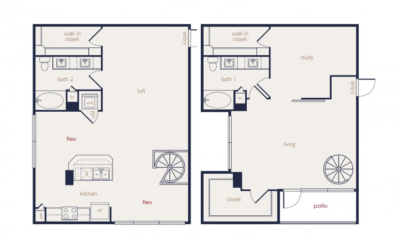 townhouse 2 - 1 bedroom floorplan layout with 2 bathrooms and 1680 square feet
