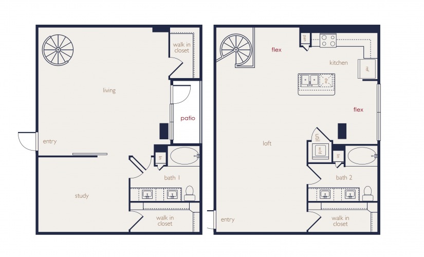 townhouse 3 - 1 bedroom floorplan layout with 2 bathrooms and 1751 square feet