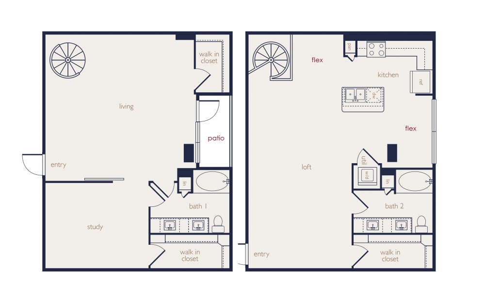 townhouse 3 - 1 bedroom floorplan layout with 2 baths and 1751 square feet.